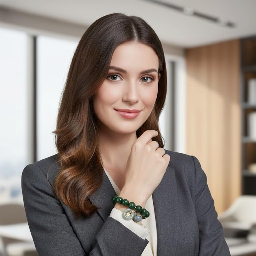 Feng Shui Jade Bracelet for Women – Natural 10.30mm Beads with Lucky Gourd & Coin Charms – Attract Wealth, Health & Protection Energy - Image 2