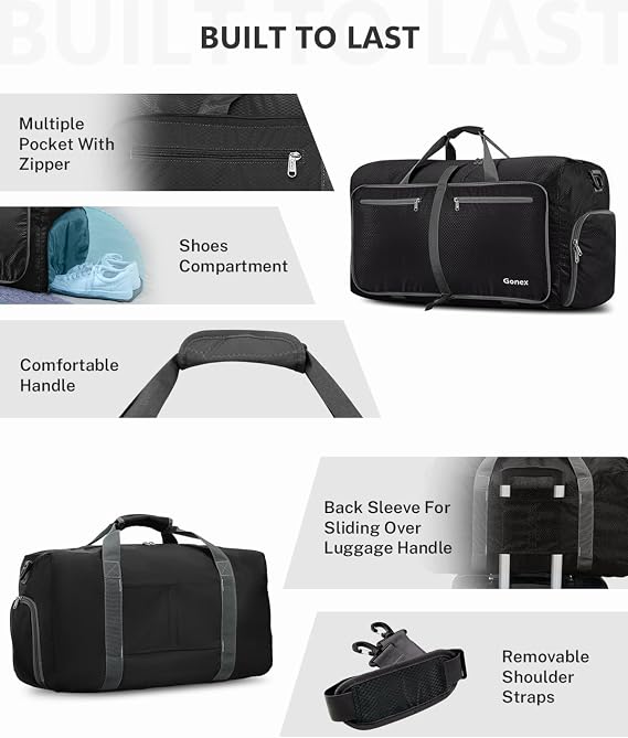 Gonex Foldable Travel Duffle Bag, 80L Lightweight with Shoe Compartment