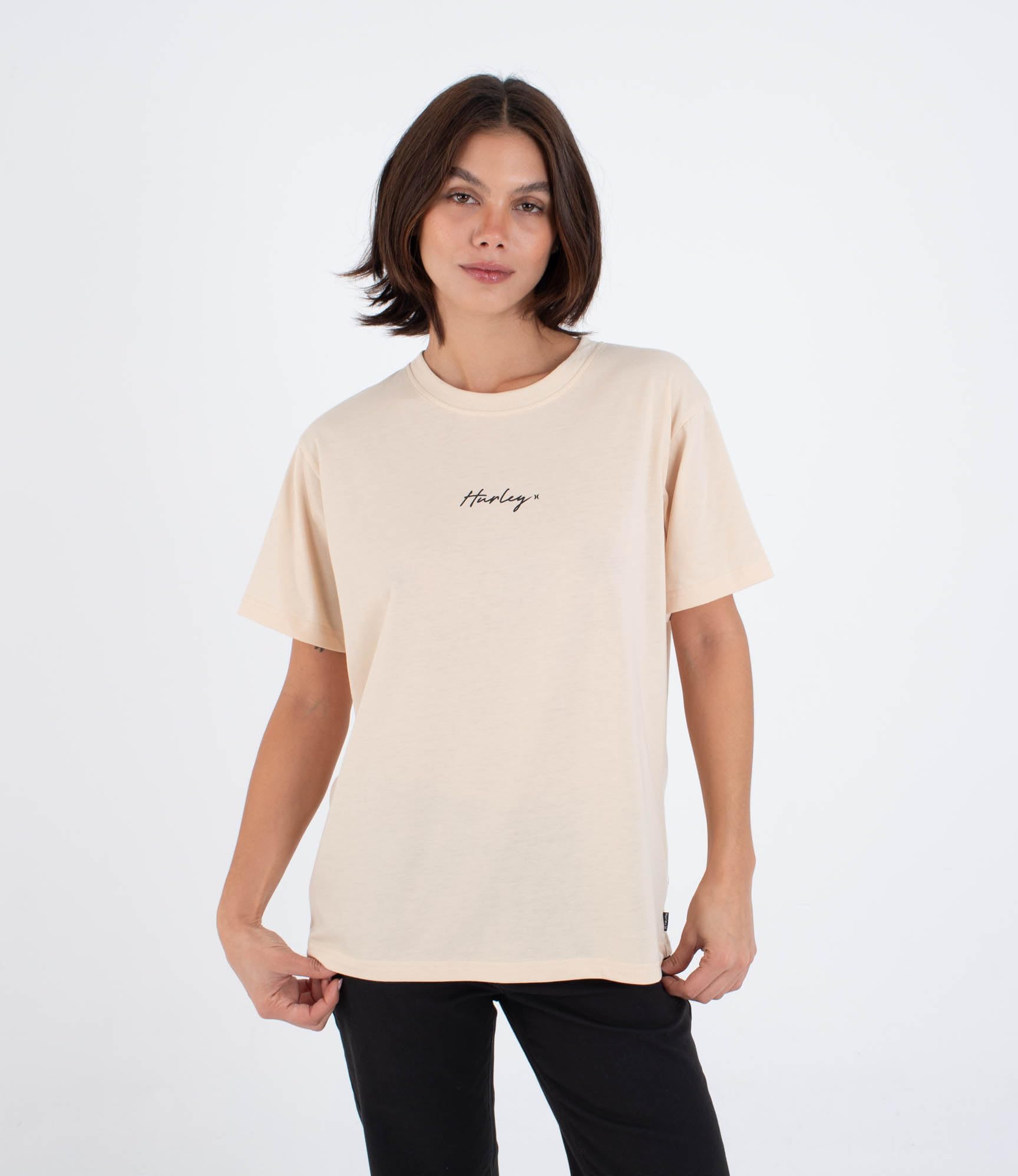 Hurley Womens Short Sleeve Script T-Shirt, Cream, M EU