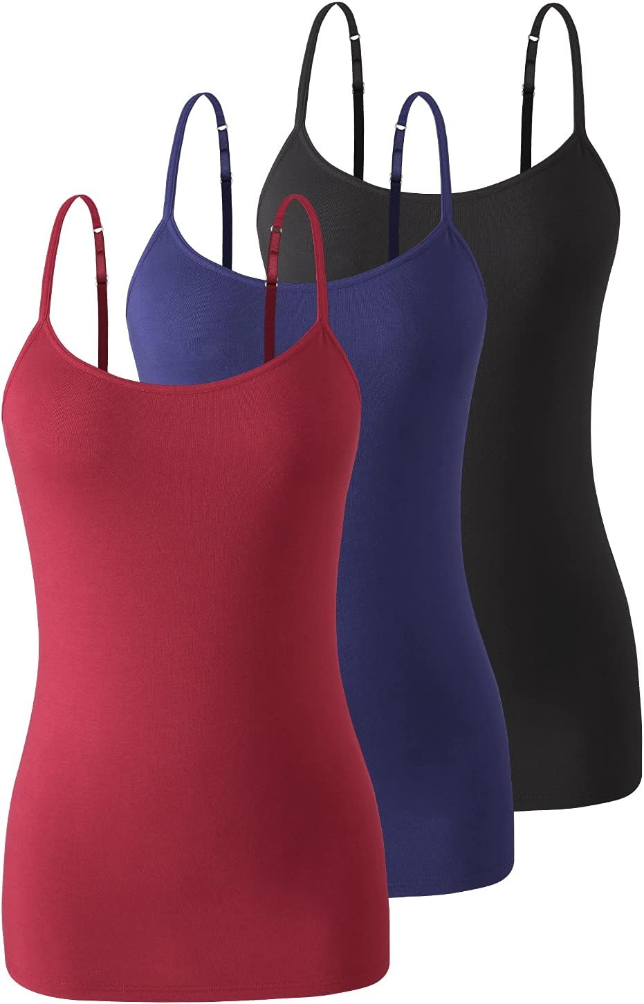 Air Curvey 3 Pack Camisole Tops for Women Built in Bra Adjustable Strap Soft Cotton Undershirt Tanks Seamless Layering Tops