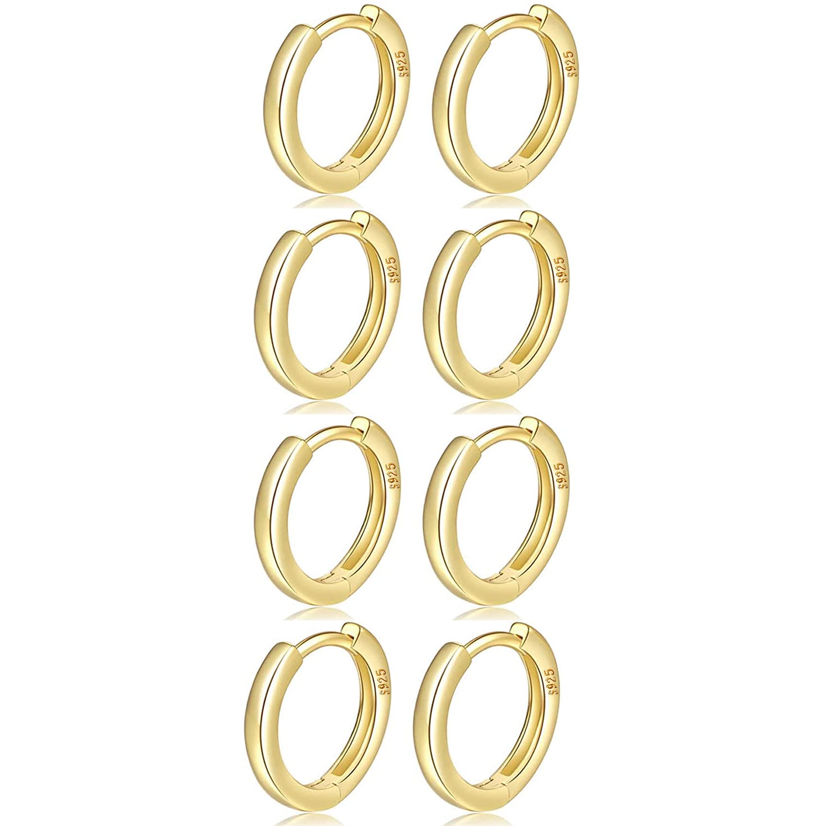 MOROTOLE 4 Paar kleine Creolen für Damen 925 Silber Post Huggie Set 18 Karat Gold/Silber Creolen Schläfer Ohrringe für Mädchen Mehrere Piercings Kleine Kugelohrstecker