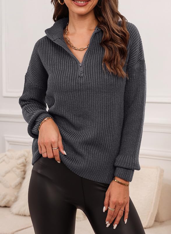 EVALESS Quarter Zip Sweaters for Women Waffle Kint Long Sleeve Pullover Sweater Business Casual Outfits3