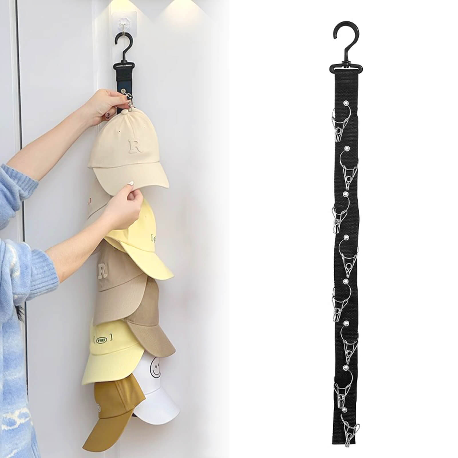 Amazon｜帽子ハンガー 帽子スタンド 360°回転 クリップ8つ