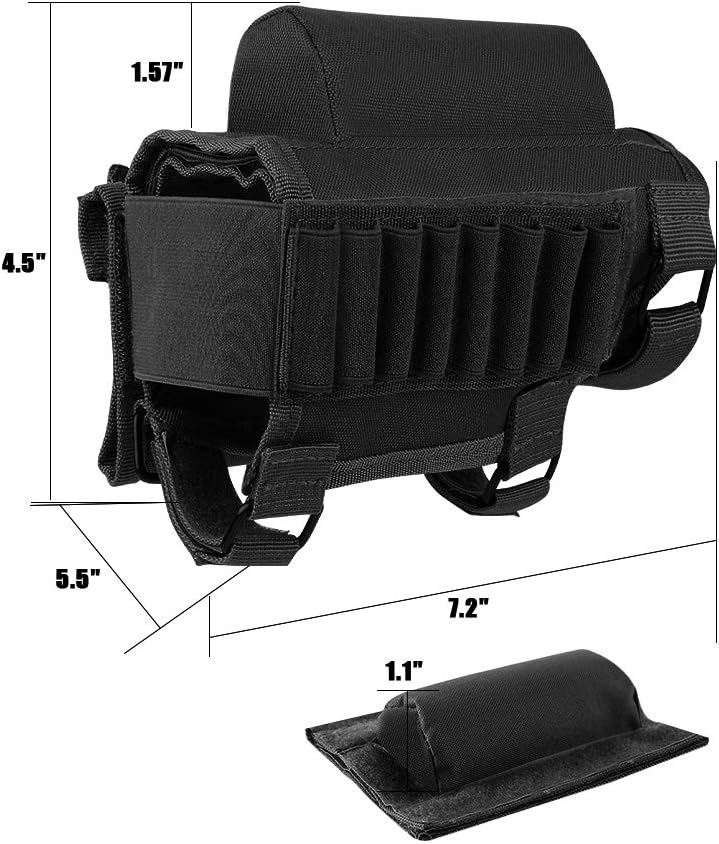 AIRSSON Tactical Rifle Cheek Rest Holder with 2 Molle Pouch for 8 Grid Shells and 2 Different Heights Cheek Pad .22 .223 Cal .308 30-06 .300 .303 & 7.62mm