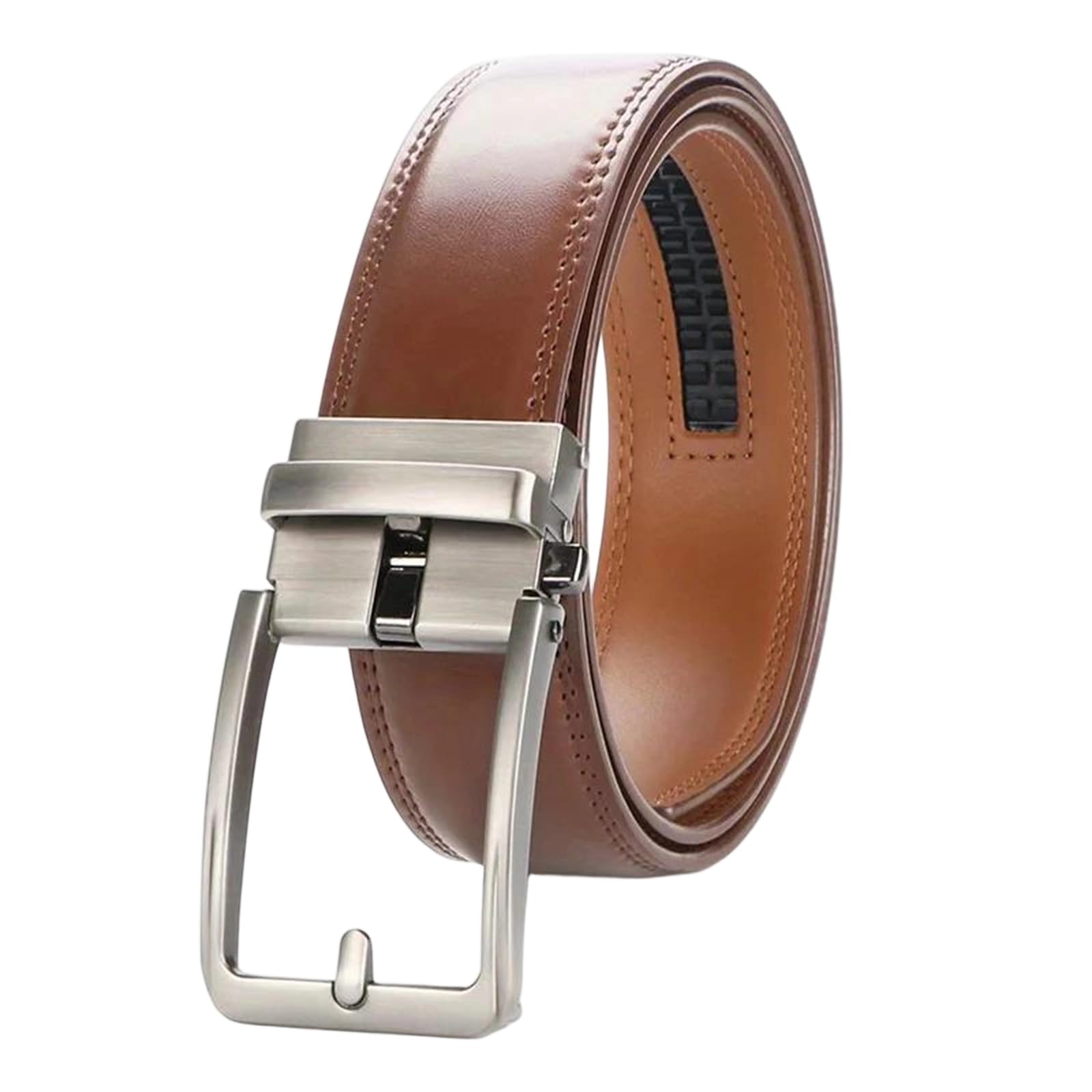 Yeuyyben Cinturón de trinquete de cuero genuino para hombre, hebilla de clic, ajustable, estilo casual de negocios