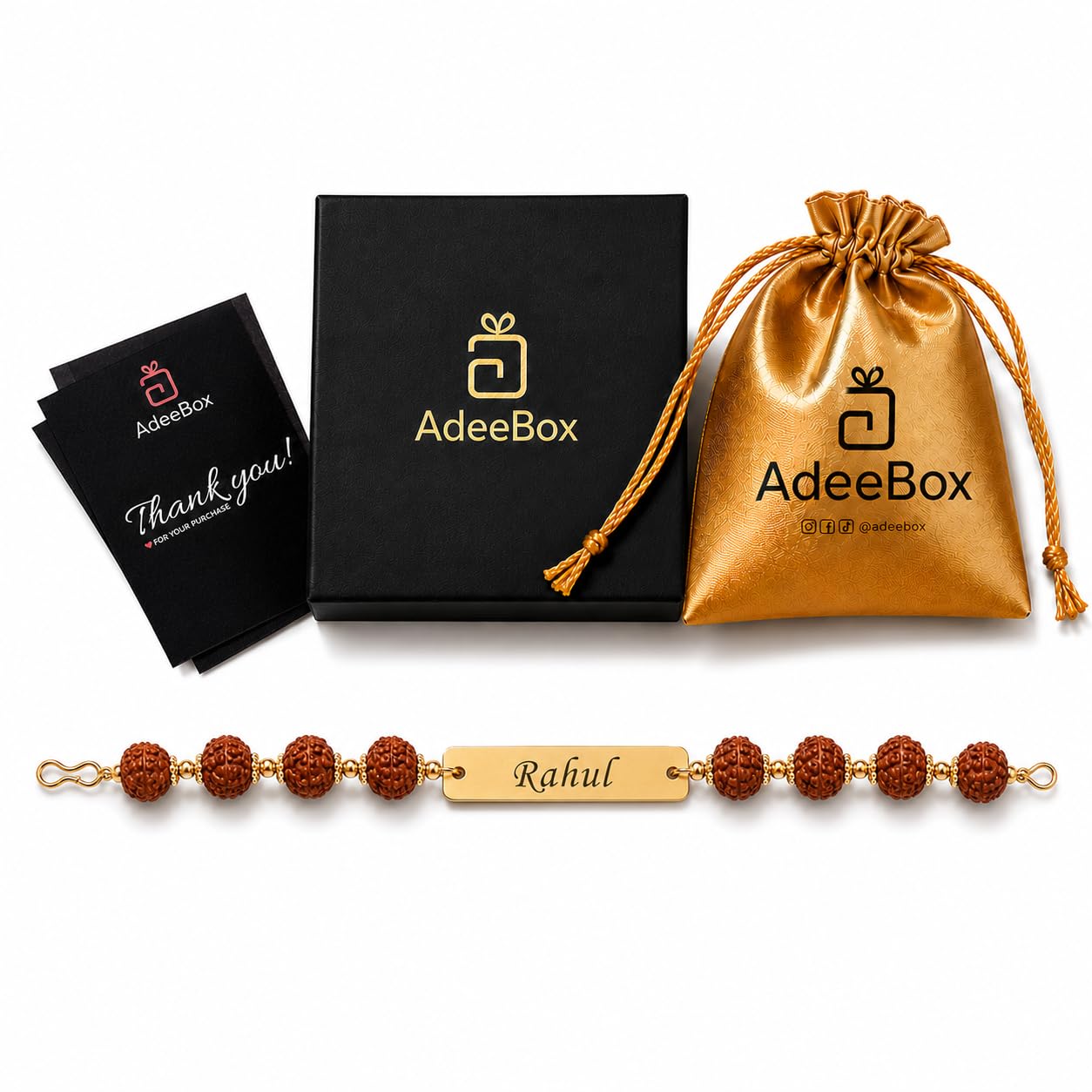 Personalised Rudraksha Rakhi with Custom Engraved Name Plate, It Comes with GiftBox-image-34