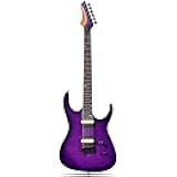 Electric Guitar Monsoon Series,Reverse Headstock,Mahogany Body,Roasted Maple Neck,Rosewood Fretboard,Locking Tuners,Rounded End Frets (Violet Flame)