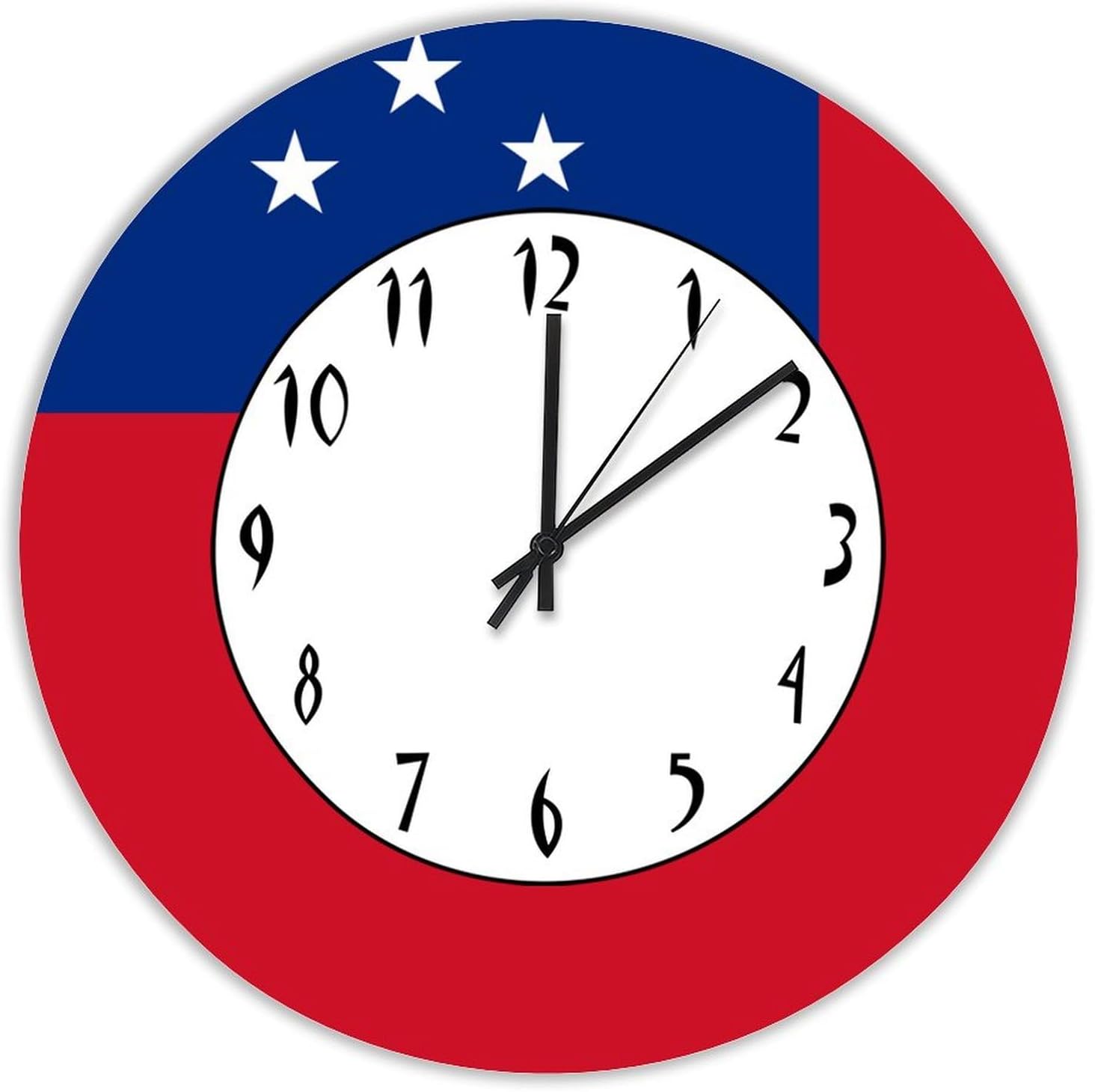 Wood Wall Clock Samoa National Flag Hanging Clock Samoa 12in Silent Non-Ticking Battery Operated Wall Clock Decorative for Office School Kitchen Bedroom Living Room