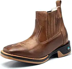 Bota Masculina RR Botas Texana Country em Couro Cano Curto Bico Quadrado