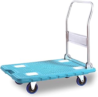 OUSIKA Flatbed cart Folding Plastic Flatbed Trolley Metal Foldable Handle and Swivel Wheels fit for Warehouse Platform Hand Truck Factory Load Capacity 660lb Hand Platform Truck Foldable Push Hand Car