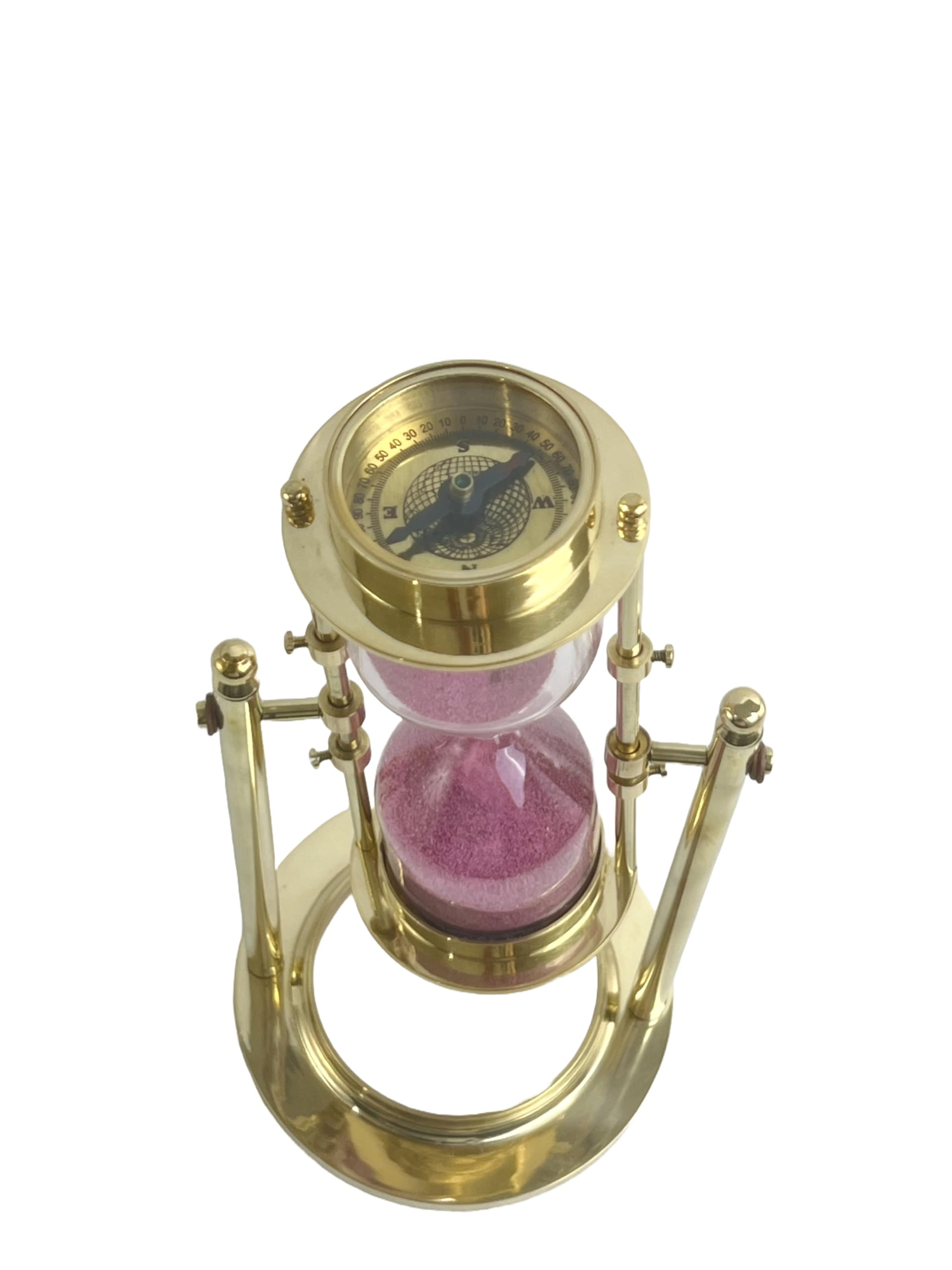 Reloj de cristal de 5 minutos con temporizador de arena de latón con brújula, ideal para hacer ejercicio, hacer té, decoración de mesa de estudio, tema de decoración náutica antigua