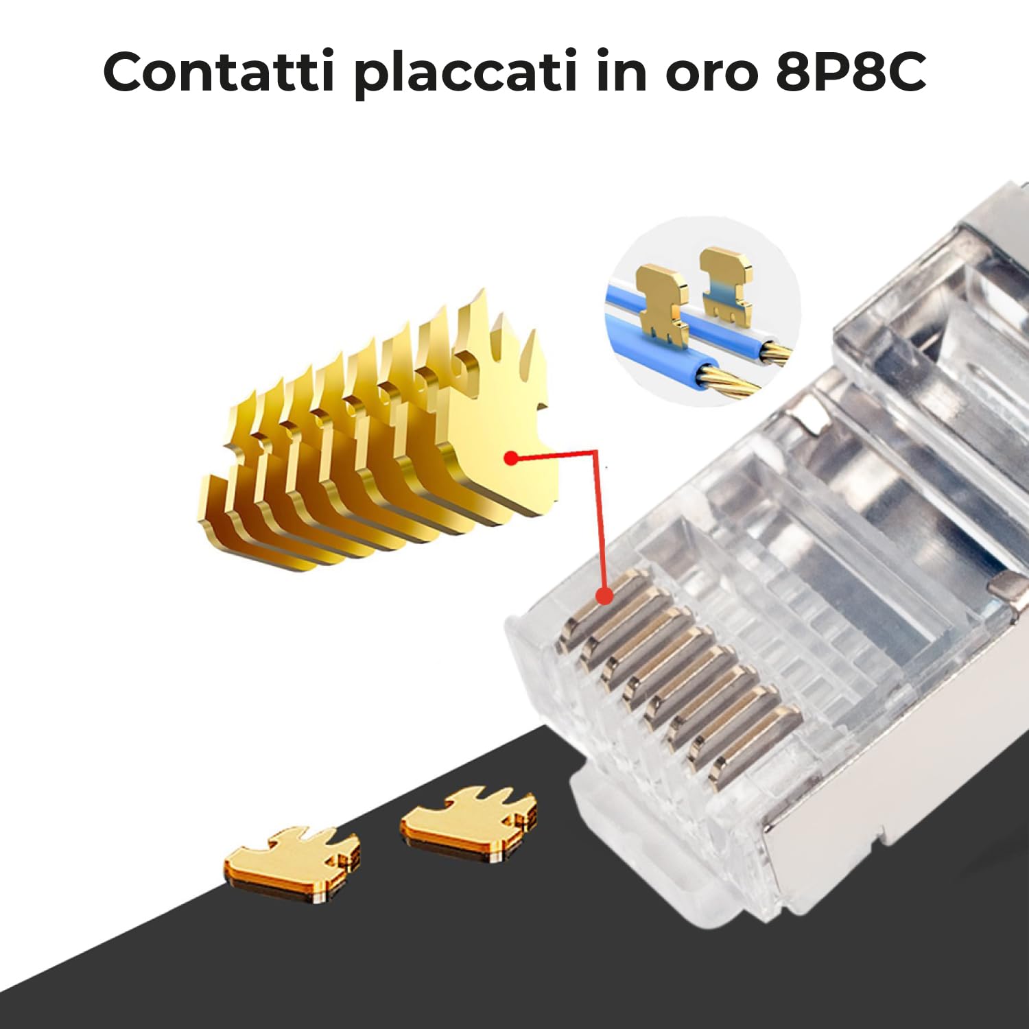 Vultech SN21404 - Conectores Blindados RJ45 FTP (50 Unidades), Color Plateado