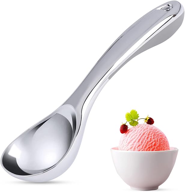 Heavy Duty Silver Ice Cream Scoop, Zinc Alloy Ice Cream Scoops 7.7Inch/19.5cm Long Handle with Hook Antifreeze-Metal Easy Grip