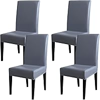 Vista 16 de Qubjus Fundas para sillas de comedor, de piel sintética sólida, impermeable, a prueba de aceite, funda protectora para silla de comedor