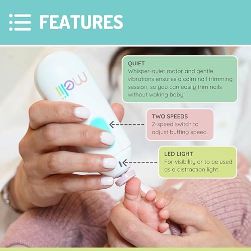 Miniatura 5 de melii Lima de uñas eléctrica, recortadora segura y cortaúñas para bebés recién nacidos, niños y adultos, viene con dos velocidades y 5 discos