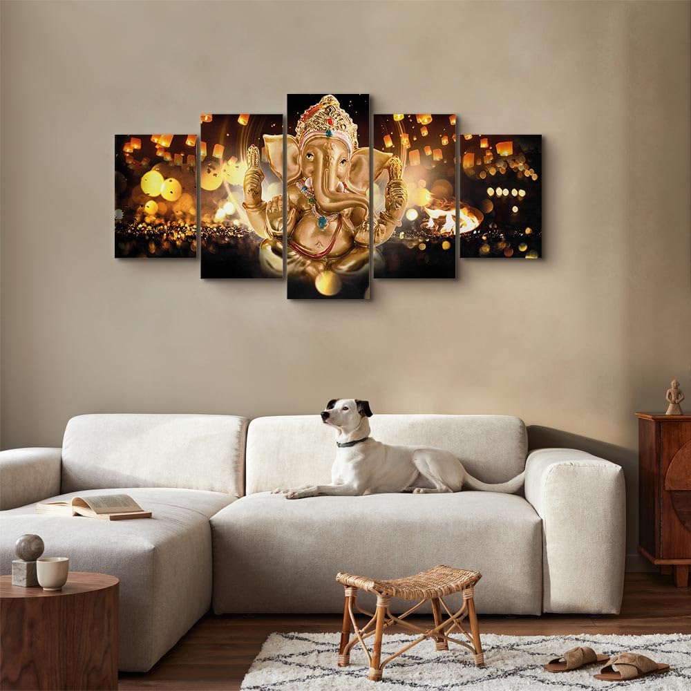 murando Cuadro en Lienzo Ganesha Hinduismo 150x75 cm Impresión de 5 Piezas Material Tejido no Tejido Impresión Artística Imagen Gráfica Decoracion de Pared Zen p-A-0031-b-o