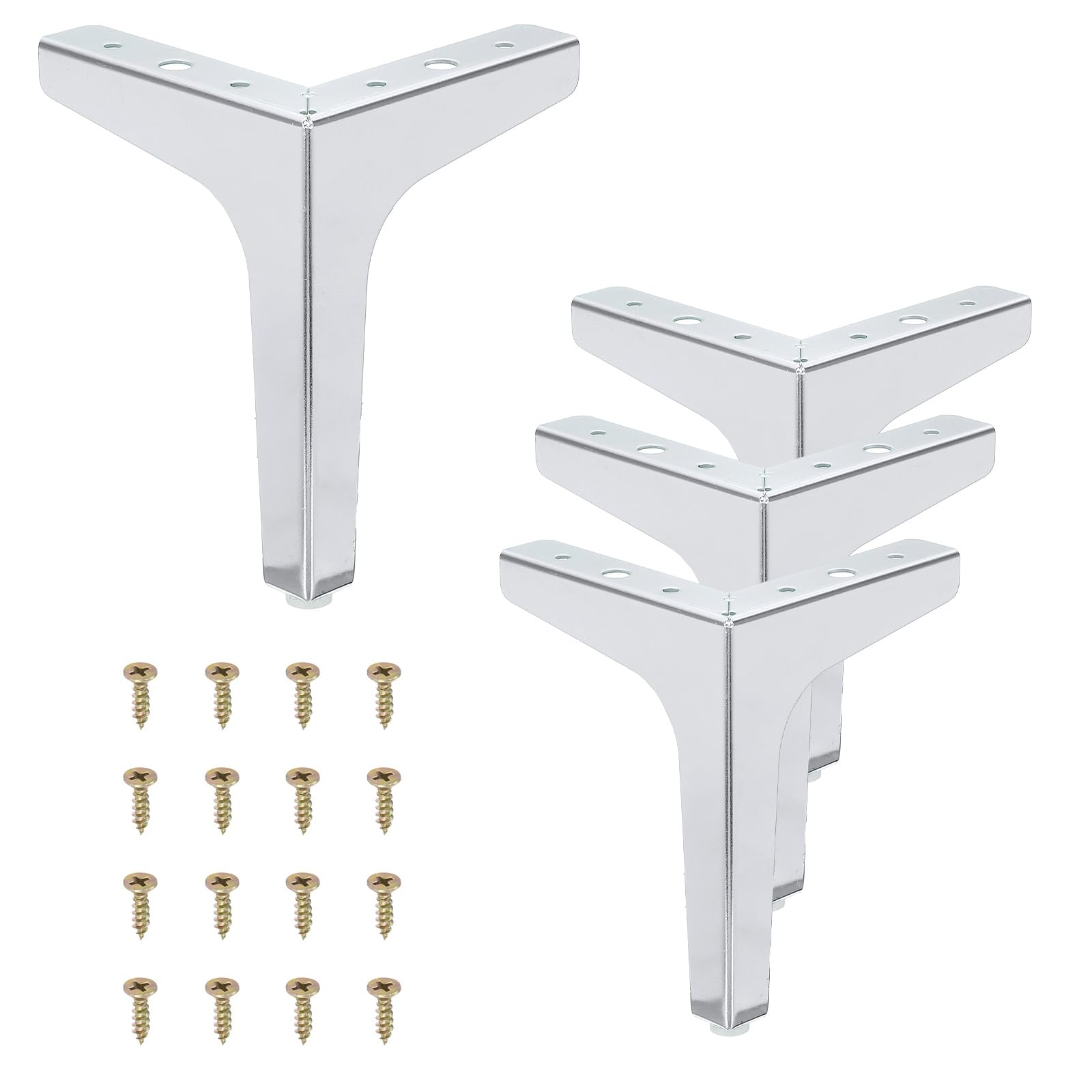PATIKIL 17cm / 7 Inch Metal Furniture Legs, 4 Pcs Modern Triangle Furniture Feet Couch Legs DIY Replacement for Table Chair Cabinet Cupboard Sofa, Silver