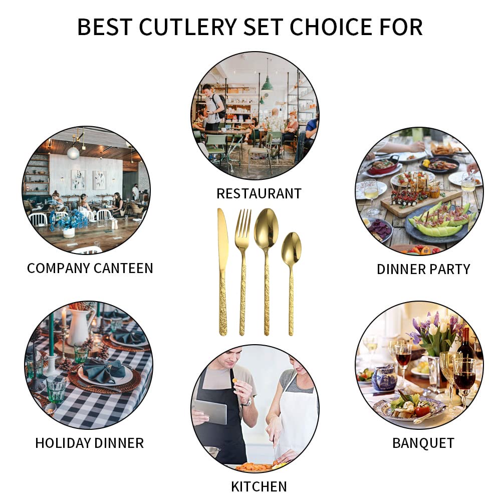 Besteck Set, Besteckset 12 Personen Besteck Gold Griff aus Stein Luxus-Besteck-Sets Edelstahl Spiegelpoliertes Elegantes Tafelbesteck für Home/Wichtige Abendessen (12 Satz mit 48 Stück)