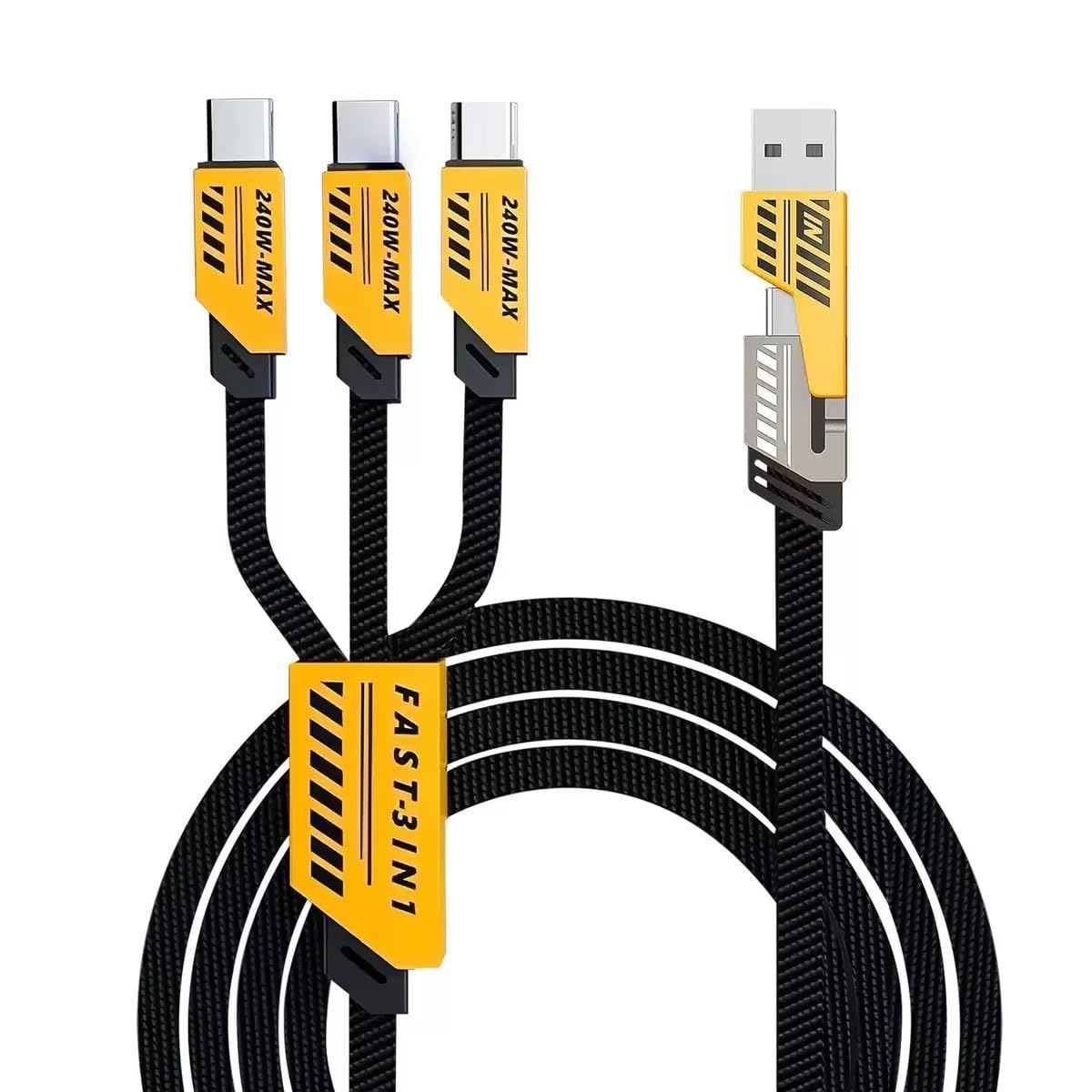 3-in-1 240W USB-C Fast Charging Cable, Type-C Charger Cord for iPhone 15, Samsung Galaxy, MacBook, Laptop, Tablet & USB-C Devices