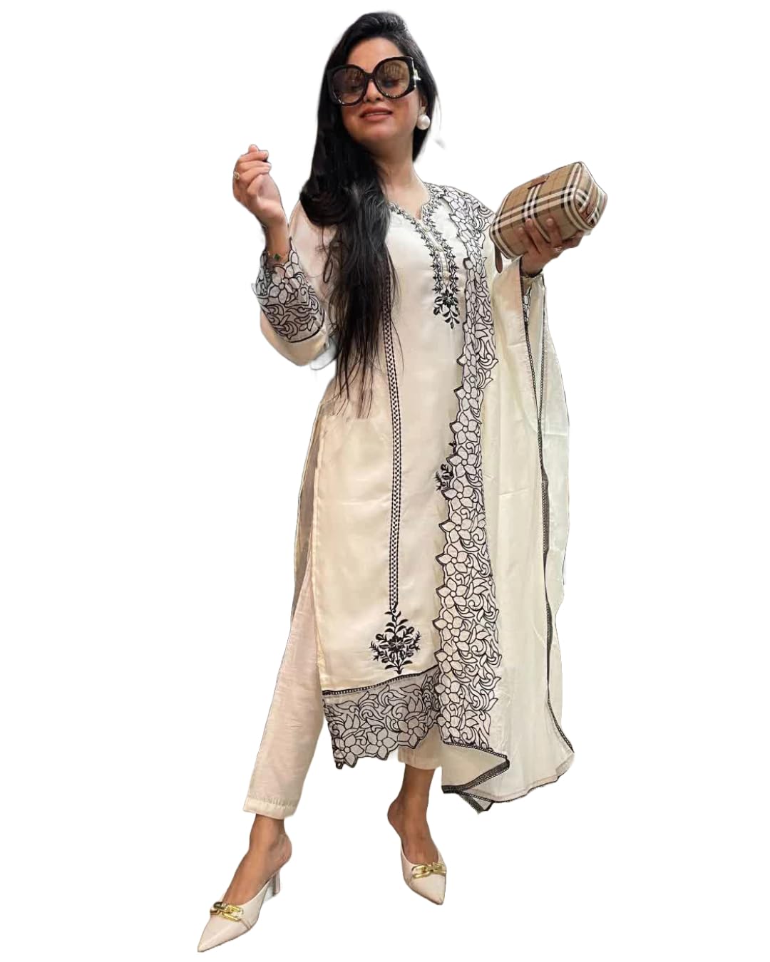 GoSriKi Womens Rayon Blend Straight Embroidered Kurta with Pant & Dupatta (TRP Off-White-NM-GS_L_White_Large) (B0CWS1G3NQ) Amazon Price History, Amazon Price Tracker