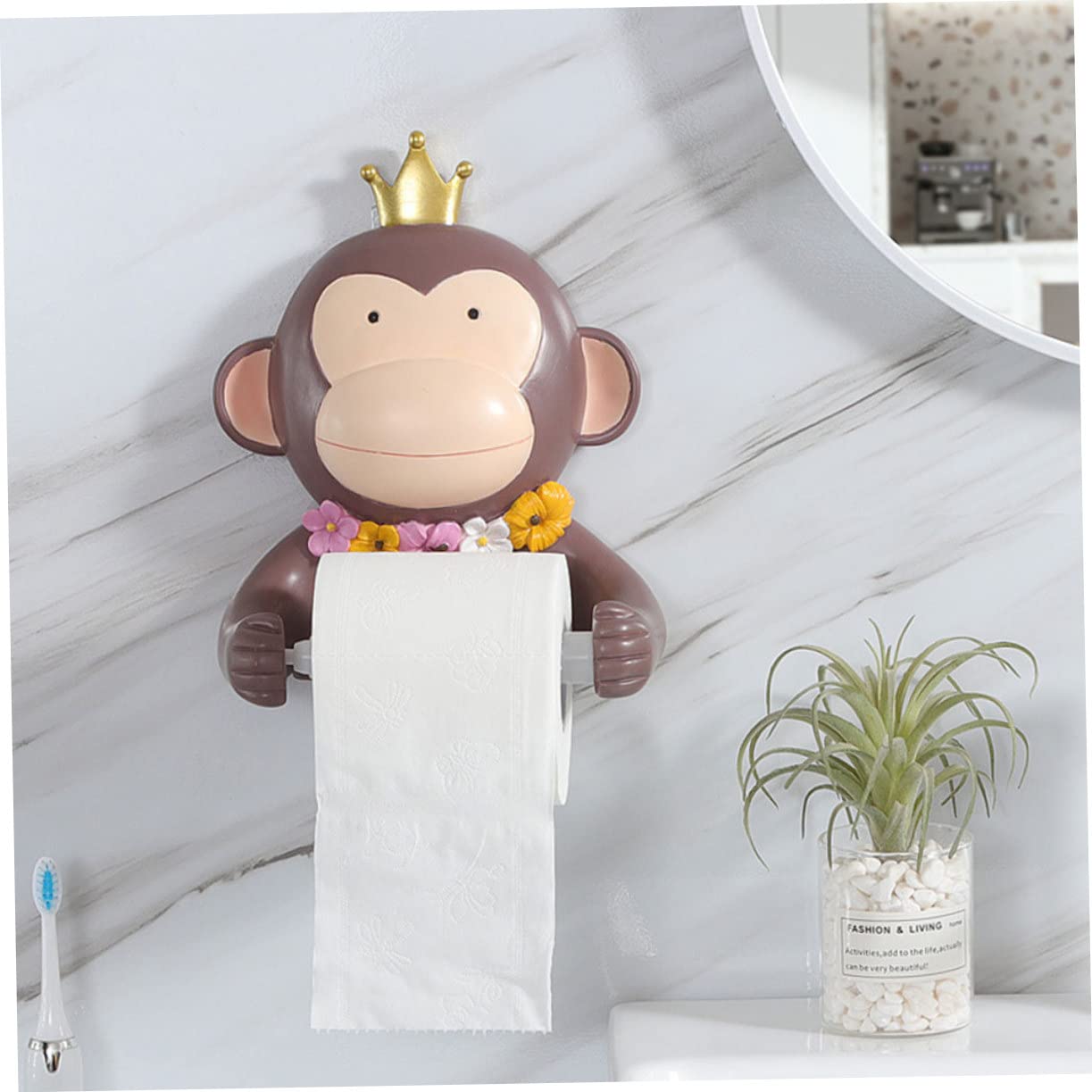 Portarrollos de Papel Higiénico de Resina Marrón Estilo Cartoon | Resistente a Corrosión y Deslustre, Diseño Estético, para Apartamento y Centro Comercial