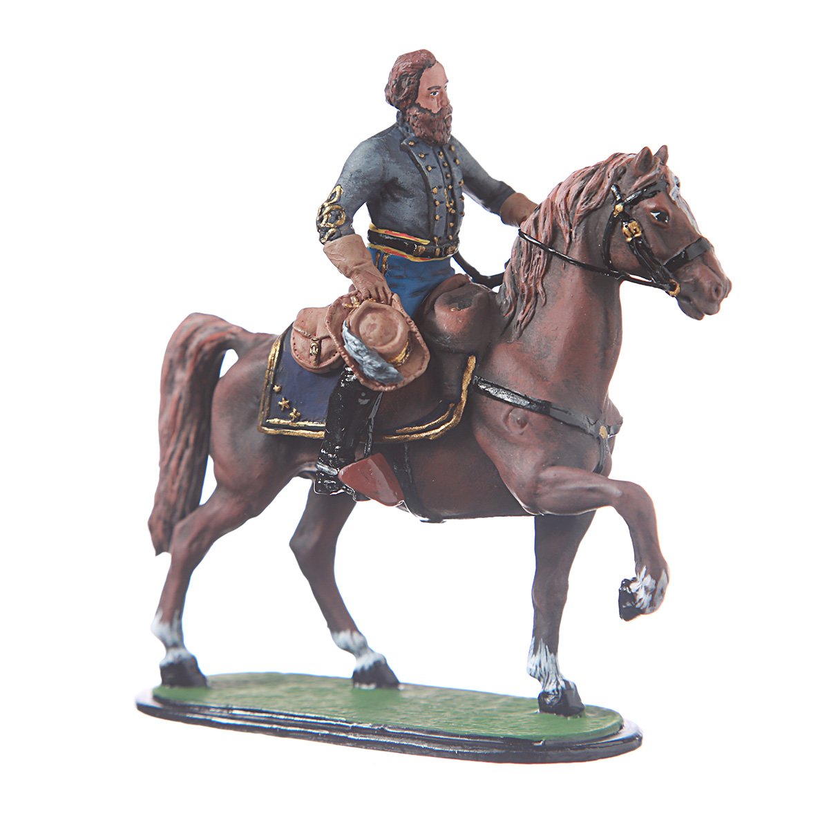 Tin Soldier US Civil war Confederates J.E.B. Jeb Stuart Mounted Hand Painted Metal Sculpture Miniature Figurine 54mm #5.56