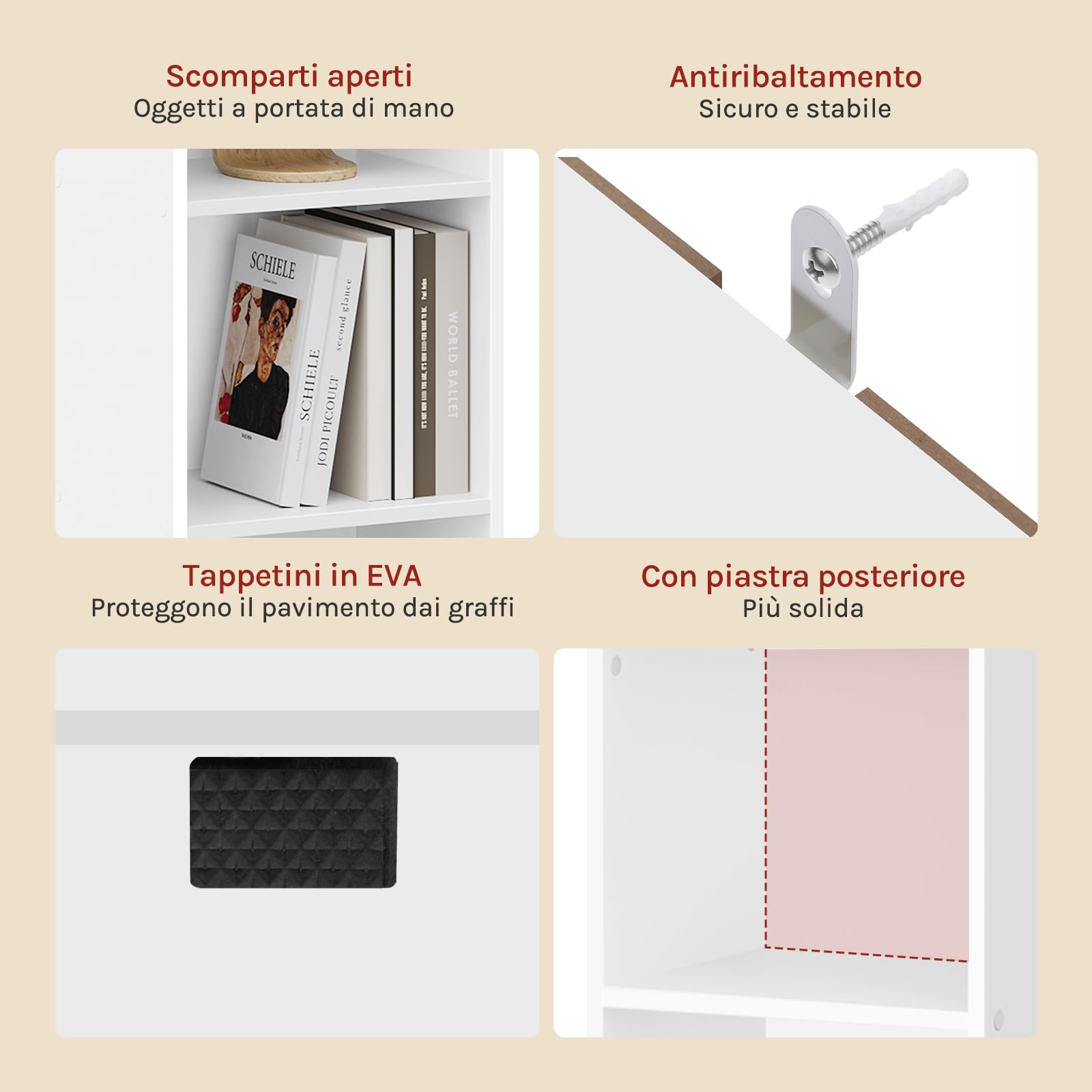 WOLTU Libreria Verticale a 6 Cubi, Scaffale Alto e Stretto a Colonna, Porta CD e Libri, Mobile Bianco Moderno per Camera, Soggiorno e Ufficio, 30x24x158,5cm SK003ws6