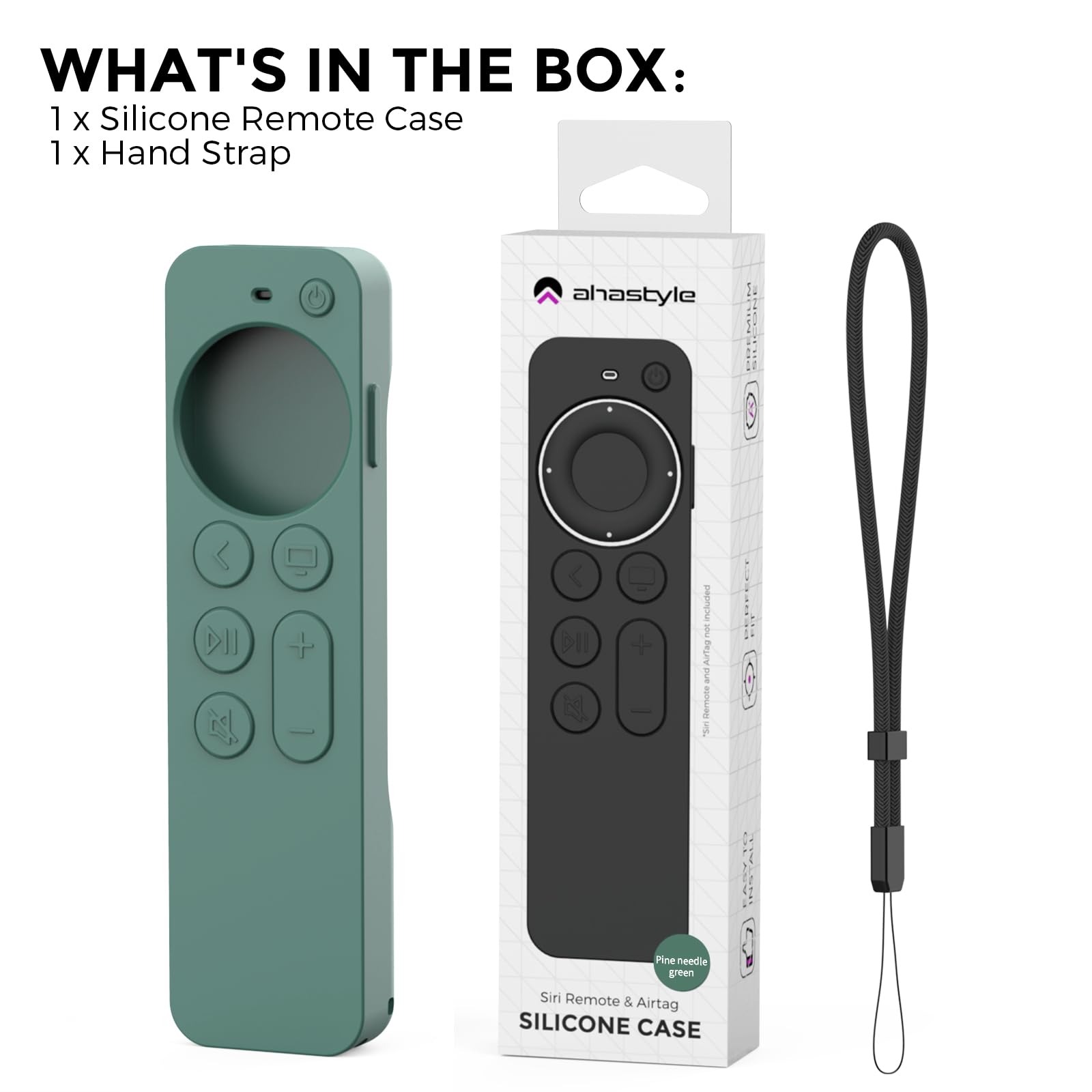 AhaStyle Case Compatible with 2022 Apple TV 4K HD Siri Remote 3rd Generation [AirTag Holder Built in] All Around Cover Apple TV Remote/Siri Remote (2nd) and AirTag (Pine Green)