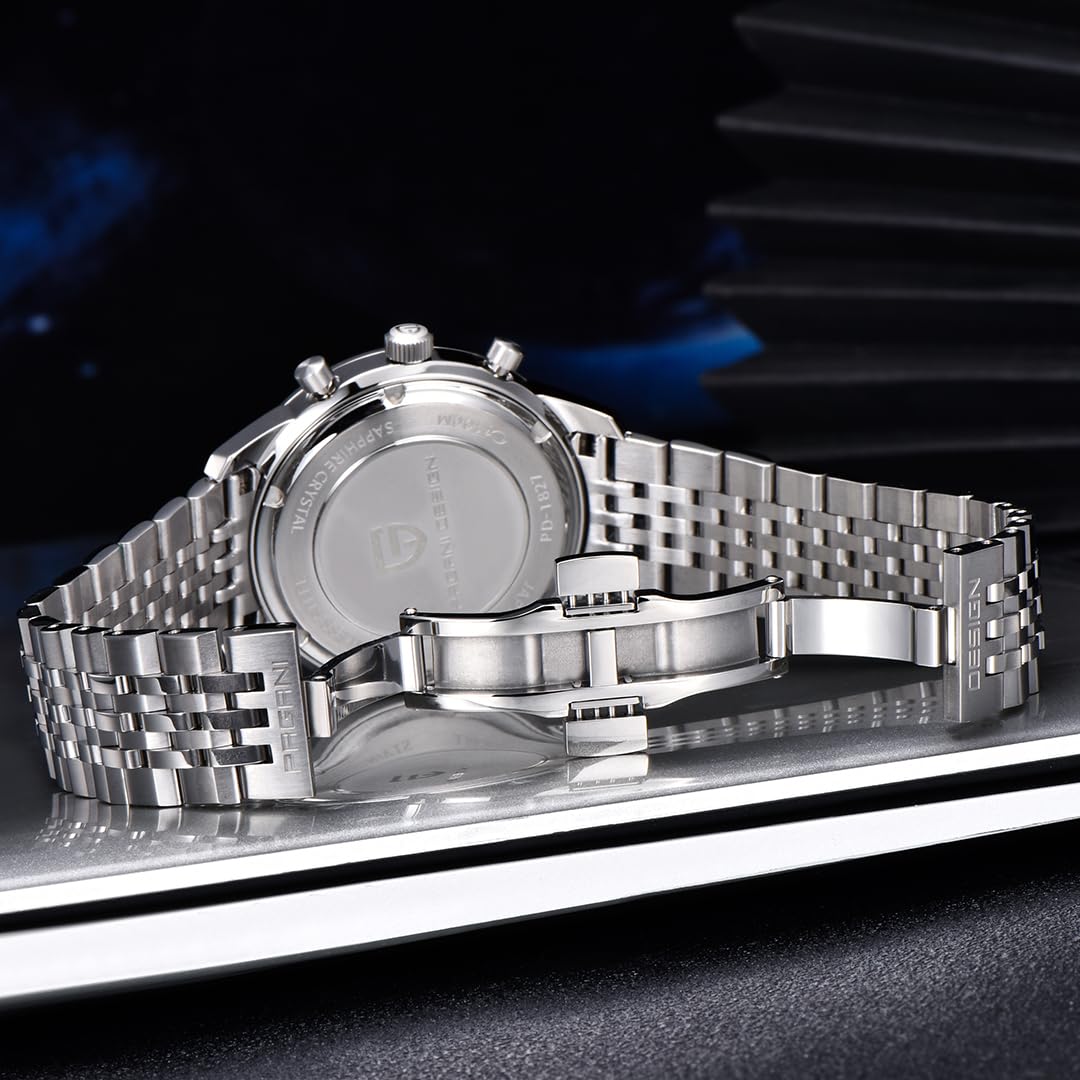 Pagani Design 1827 - Orologio cronografo da uomo, al quarzo, movimento giapponese VK63, cassa in acciaio inox, impermeabile fino a 100 m, quadrante luminoso, datario, sportivo, casual