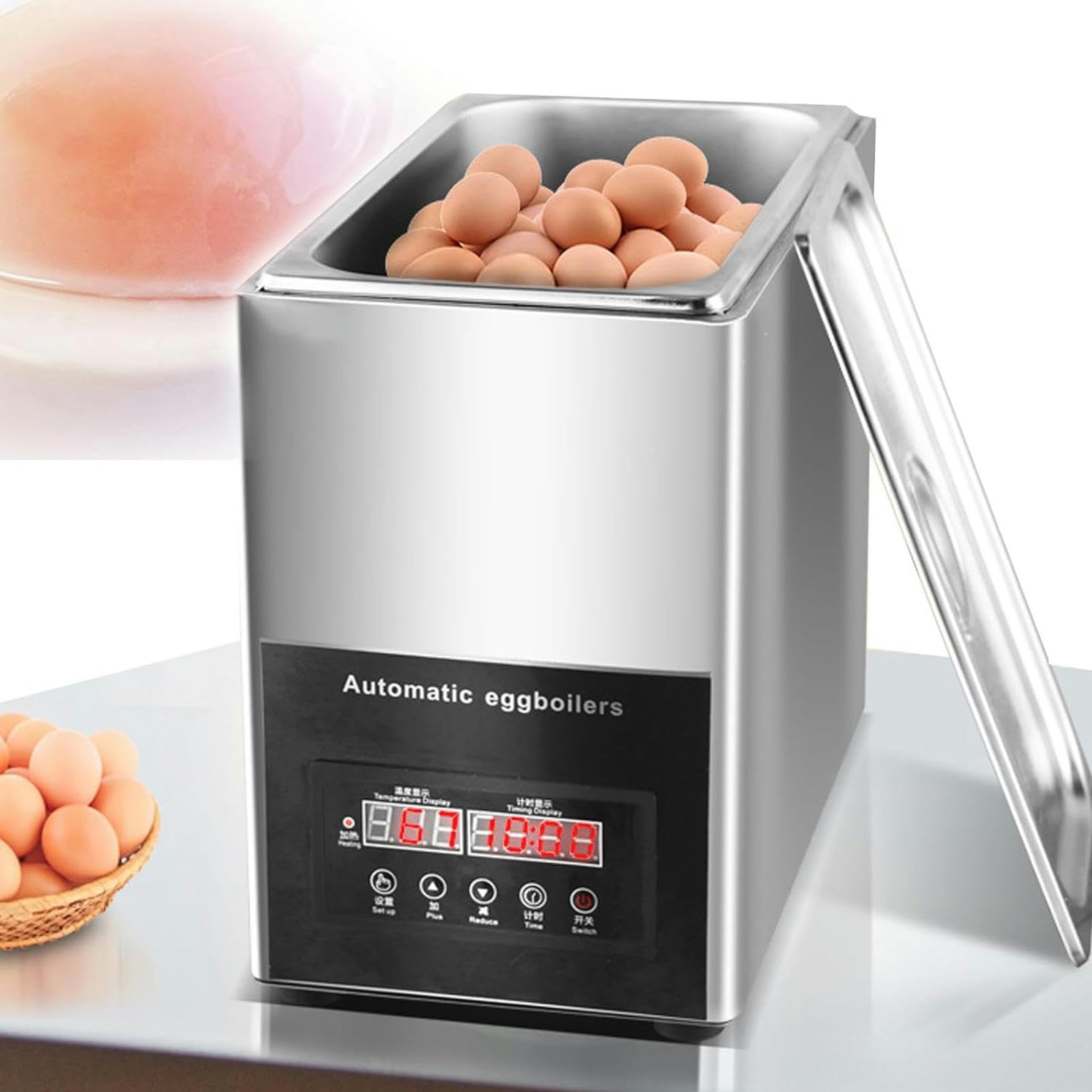 Cuociuova elettrico da cucina in acciaio inossidabile da 800 W, cuociuova Hot Spring, macchina commerciale intelligente automatica per uova sode, uova sode alla coque, grande capacità, capacità 50 uo