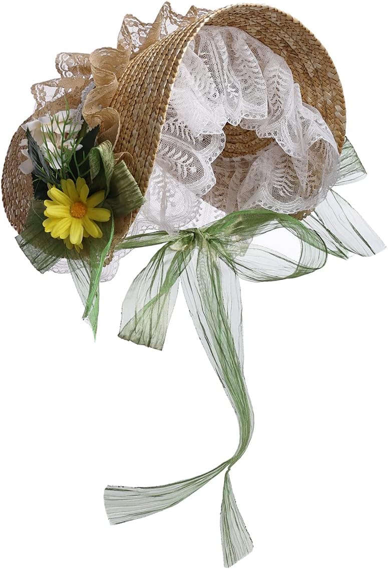 COSDREAMERGirls Women Victorian Tea Party Sun Hat Bows Flowers Straw Hats