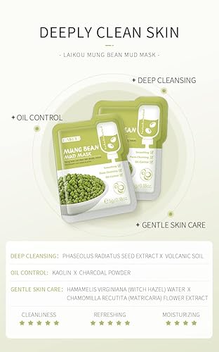 Miniatura 6 de Máscara de arcilla de poros de frijol mungo (0.18 oz* 12 paquetes) Máscara de lavado para el cuidado de puntos negros y puntos blancos Limpiar y
