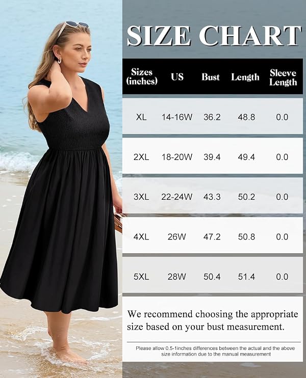 RITERA Plus Size Summer Dresses for Curvy Women Sleeveless V Neck Spring Wedding Guest Dress Black Maxi Smocked Casual Vacation Beach Sun Dresses Womens Boho Easter Maternity Dress 4XL 26W by RITERA - Used condition - US$22.96
