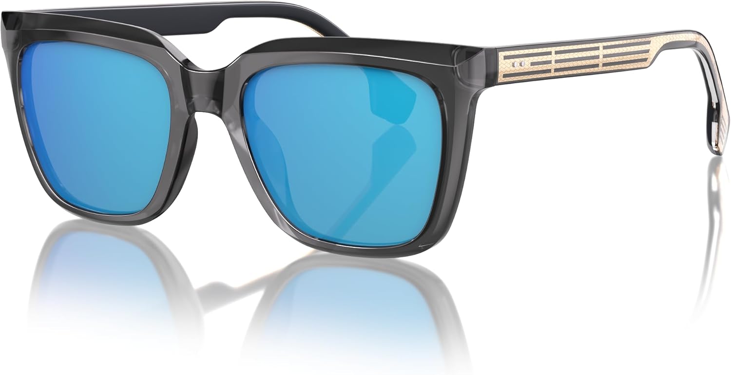 Modern Men’s Acetate Sunglasses – Structured Square Frame with Visible Metal-Core Temples, Polarized UV400 Protection