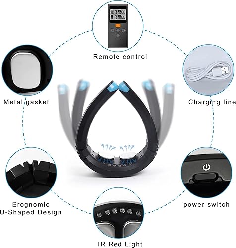 Miniatura 8 de Auxoliev Masajeador de cuello calentado, terapia de masaje de cuello, 9 modos, 50 niveles, masajeador portátil de punto de gatillo de tejido