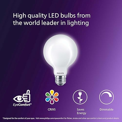 Miniatura 13 de Philips LED Bombillas LED G25 Ultra Definition, 500 lúmenes, bombilla regulable de 60 W sin parpadeo con tecnología EyeComfort, luz diurna (5000 K)