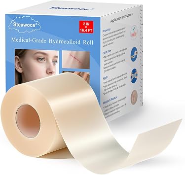 3-in-1 Hydrocolloid Bandage Roll 2" x 16.4 ft - Sterilized, Waterproof Wound Dressing for DIY Sizing, Latex-Free and Hypoallergenic, Great for Blisters, Cuts & Pimples 2" x 16.4 ft
