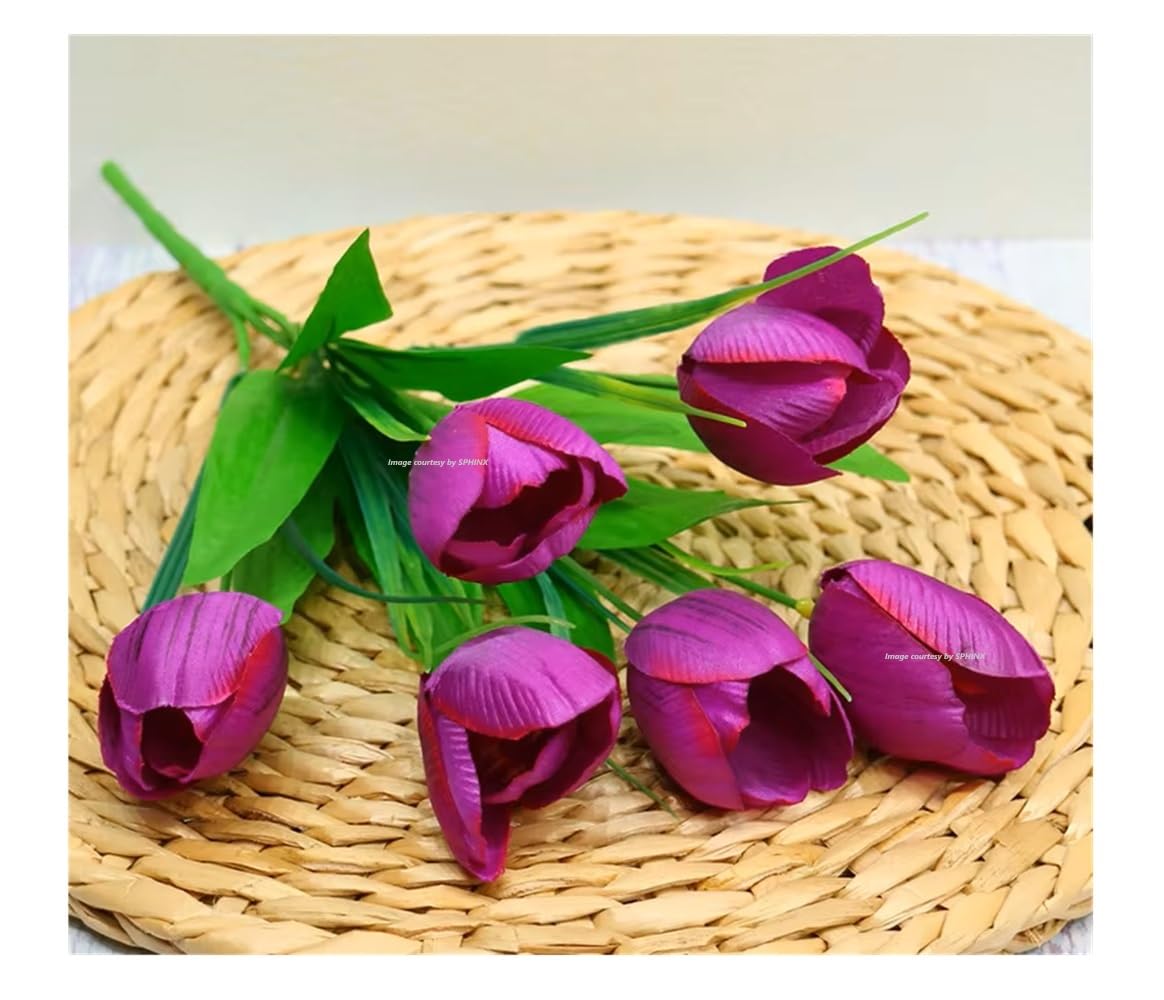 SPHINX Artificial Tulip Flowers Bunches (Approx 33 cms height)-Ideal for Home Decoration, Living Room, Bedroom, Wedding, Party, Table Top, Aesthetic Arrangement (2 Pieces, Purple)