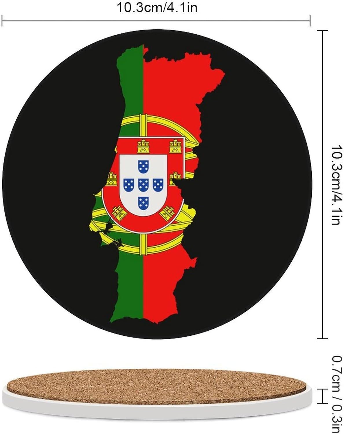 Portugal Flag Map Round Ceramic Coasters for Drinks Absorbent Cup Holder Tabletop Protector with Cork Base