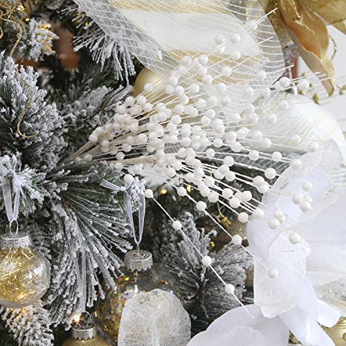 Sea Team 24-Pack Artificial Glitter Berry Stem Ornaments, Decorative Bead Sticks, Glittery Twigs, Picks, Branches For Christmas Tree, Small Vase, Holiday, Wedding, Party (17 Inches, White) #TOP4