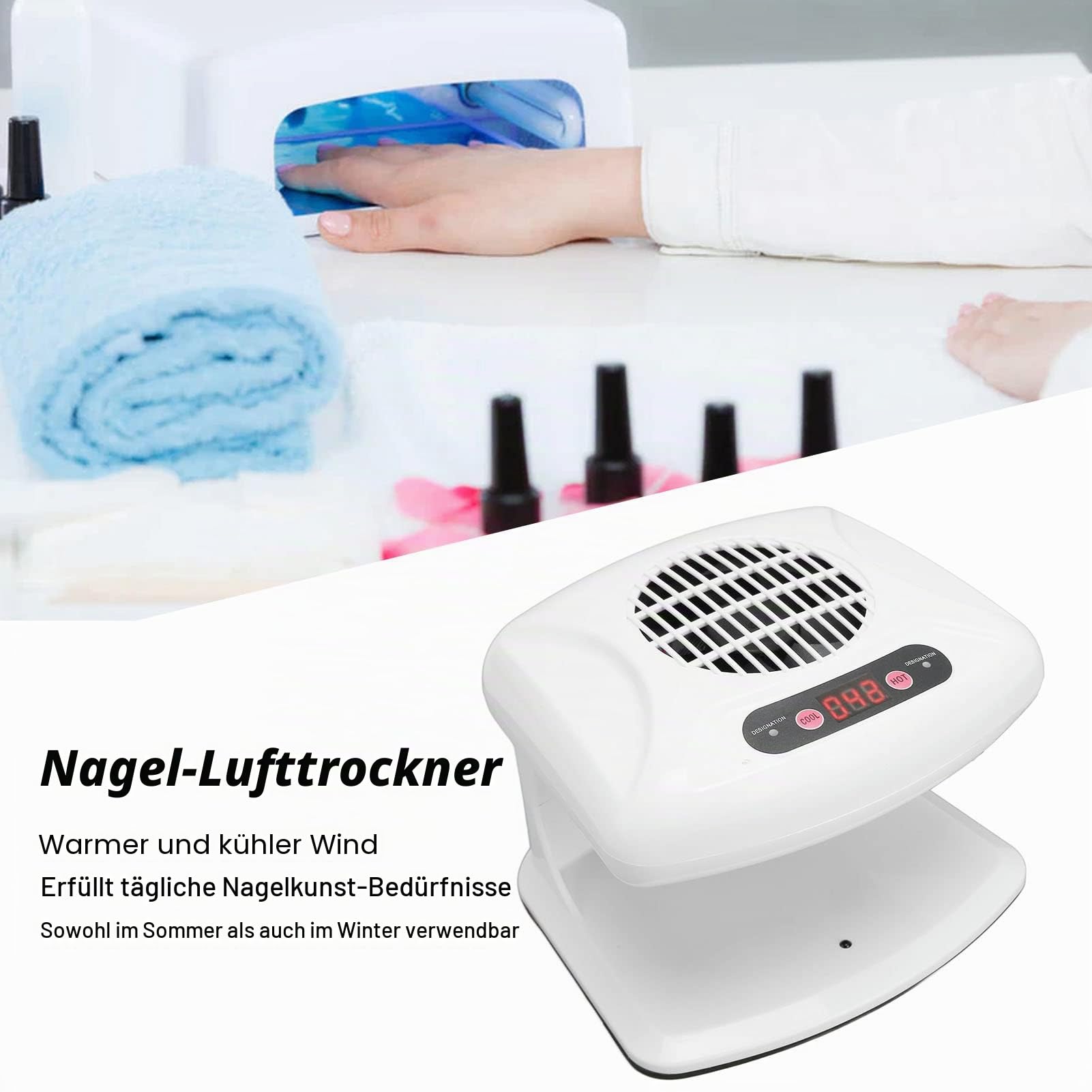 Dioche Air Nail Dryer für Beide Hände und Füße 300 W Air Nail Fan Föhn für Normalen Nagellack mit Heißem und Kühlem, Automatischem Gebrauch