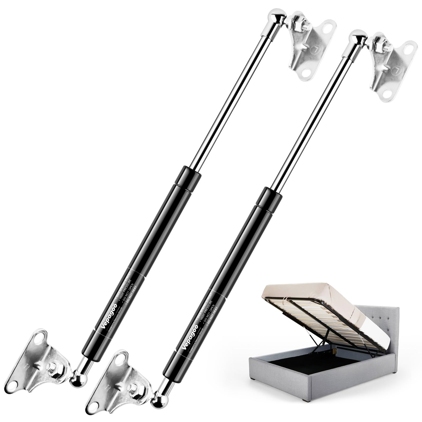 Vepagoo 500MM 890N/200lb Gas Struts Universal adjustable 20inch Lift Support Springs with Mounting Kit for Ottoman Bed, Heavy lid, Floor Hatch Door (fit 72kg-99kg lid), 2PCS — view 12