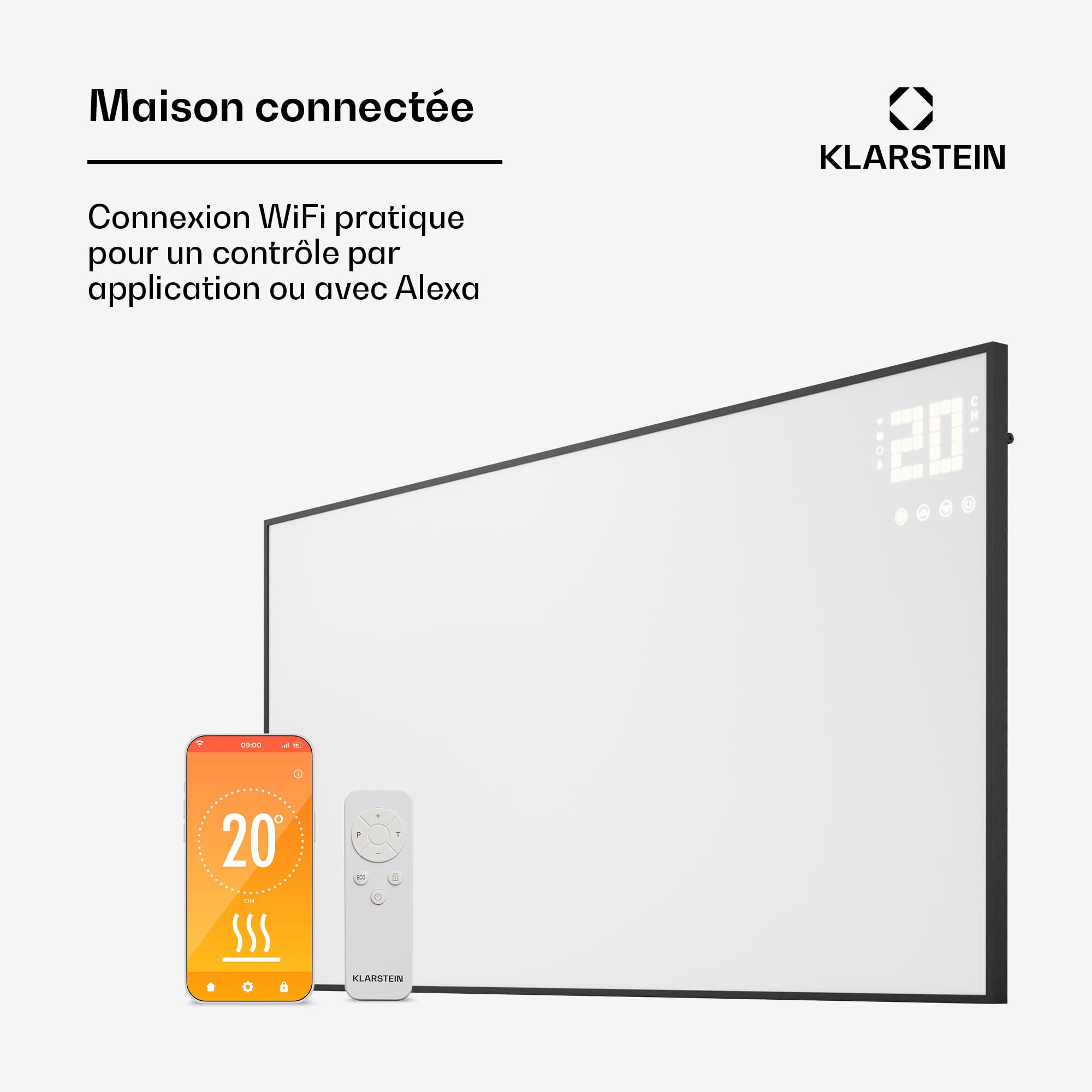 Klarstein Radiateurs Chauffage Radiant Electrique IP24, Chauffage Salle de Bain Infrarouge Intelligent WiFi et App, Radiateur Electrique Mural 770W, Heater avec Détection Fenêtre Ouverte, Thermostat