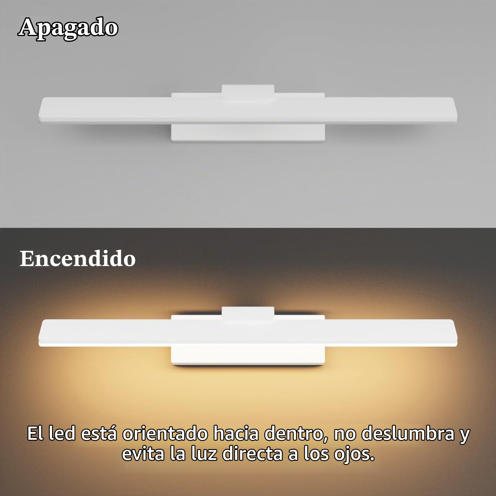 Klighten Lampara Espejo Baño Led 40cm, 12W 1100 Lumen, IP44 Luz Espejo Baño, Aplique Espejo Baño Aluminio Moderno, 60 LEDs, Blanco Cálido 3000K, Blanco