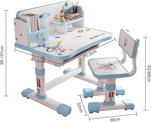 Miniatura 2 de Juego de sillas de escritorio para niños, juego de mesa y silla para niños, escritorio ampliado multifuncional con soporte inclinable para libros,
