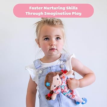 Tiger Tribe Matilda Rag Doll 10-inch Brown Hair Soft Velboa Fabric Flower Dress Ideal Newborn Toddler Cuddly Toy Safe Non-Toxic Machine Washable