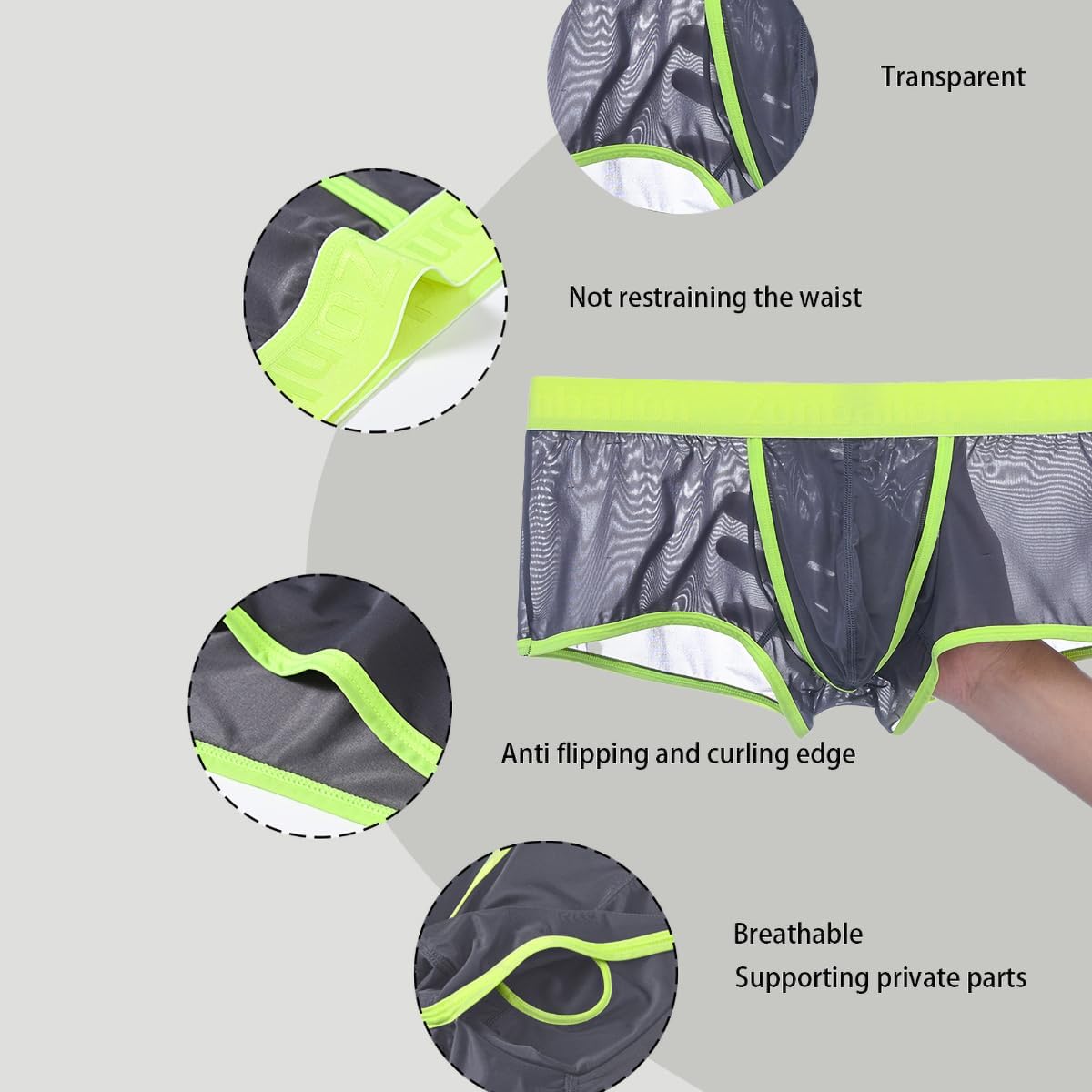 Men's Boxer Briefs Pouch Bulge with O-Ring Design See Through Ultra Thin Breathable Boxer Briefs