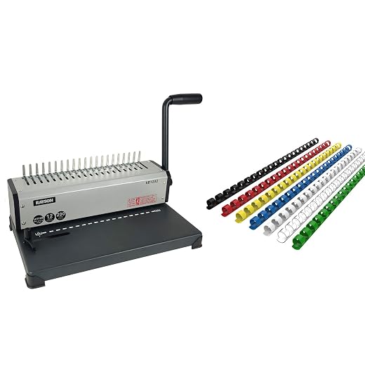 RAYSON SD1202 Binding Machine with Combs Set and 100pcs of 1/4" Multicolor Comb Binding spines - 19 Hole Comb Binder for Punching or Binding,