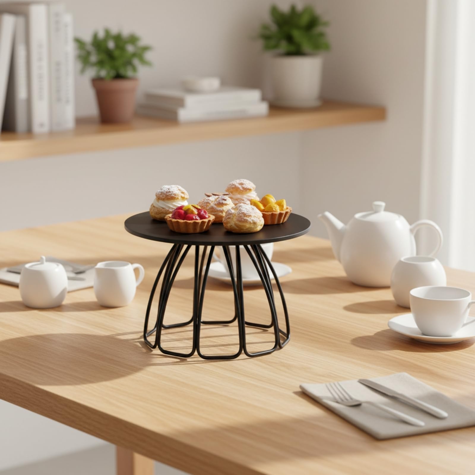 predolo Présentoir à Gâteaux en Acrylique Noir Polyvalent Présentoir à Gâteaux Rond en Acrylique Léger Support à Pâtisseries Base Décorative pr Buffs, M, Jupe