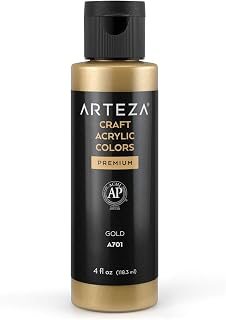 ARTEZA Craft Acrylic Paint, A701 Gold, 4fl oz (118 ml) Bottles, Water-Based, Blendable, Matte Acrylic Paints for Art & DIY Outdoor Projects on Glass, Wood, Ceramics, Fabrics, Paper & Canvas